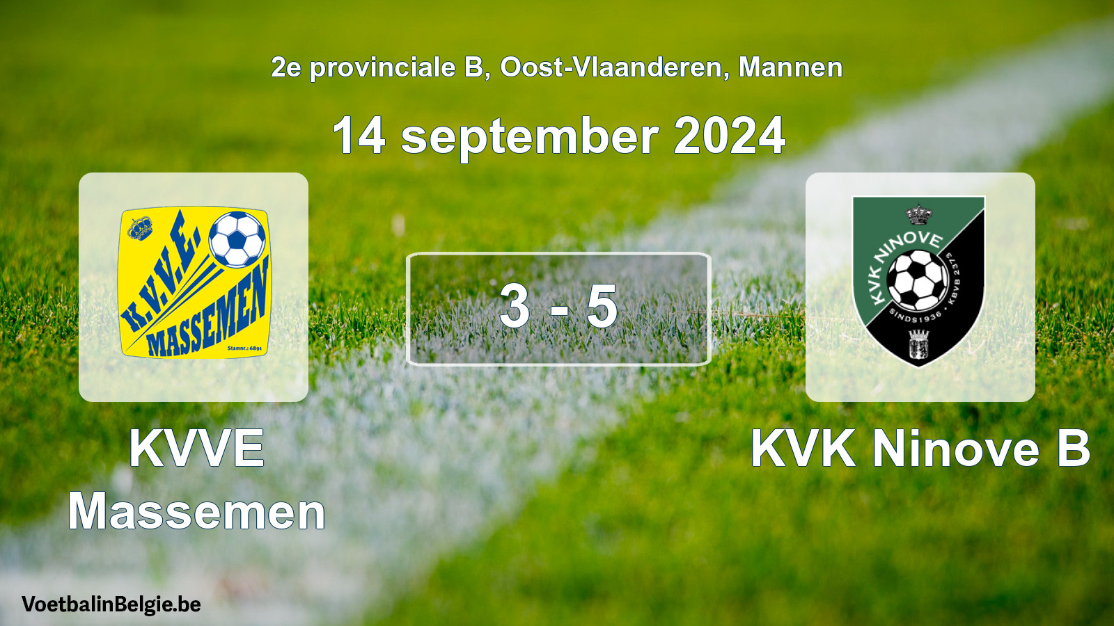 Gespeelde wedstrijd mannenvoetbal: KVVE Massemen - KVK Ninove B 3 - 5 (14 september 2024)