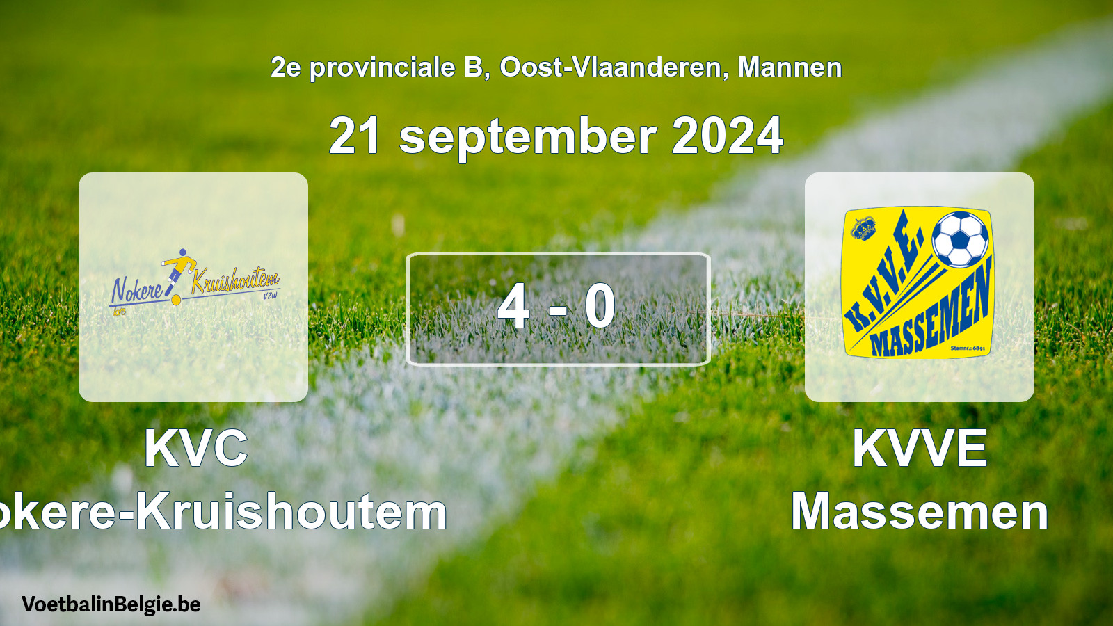 Gespeelde wedstrijd mannenvoetbal: KVC Nokere-Kruishoutem - KVVE Massemen 4 - 0 (21 september 2024)