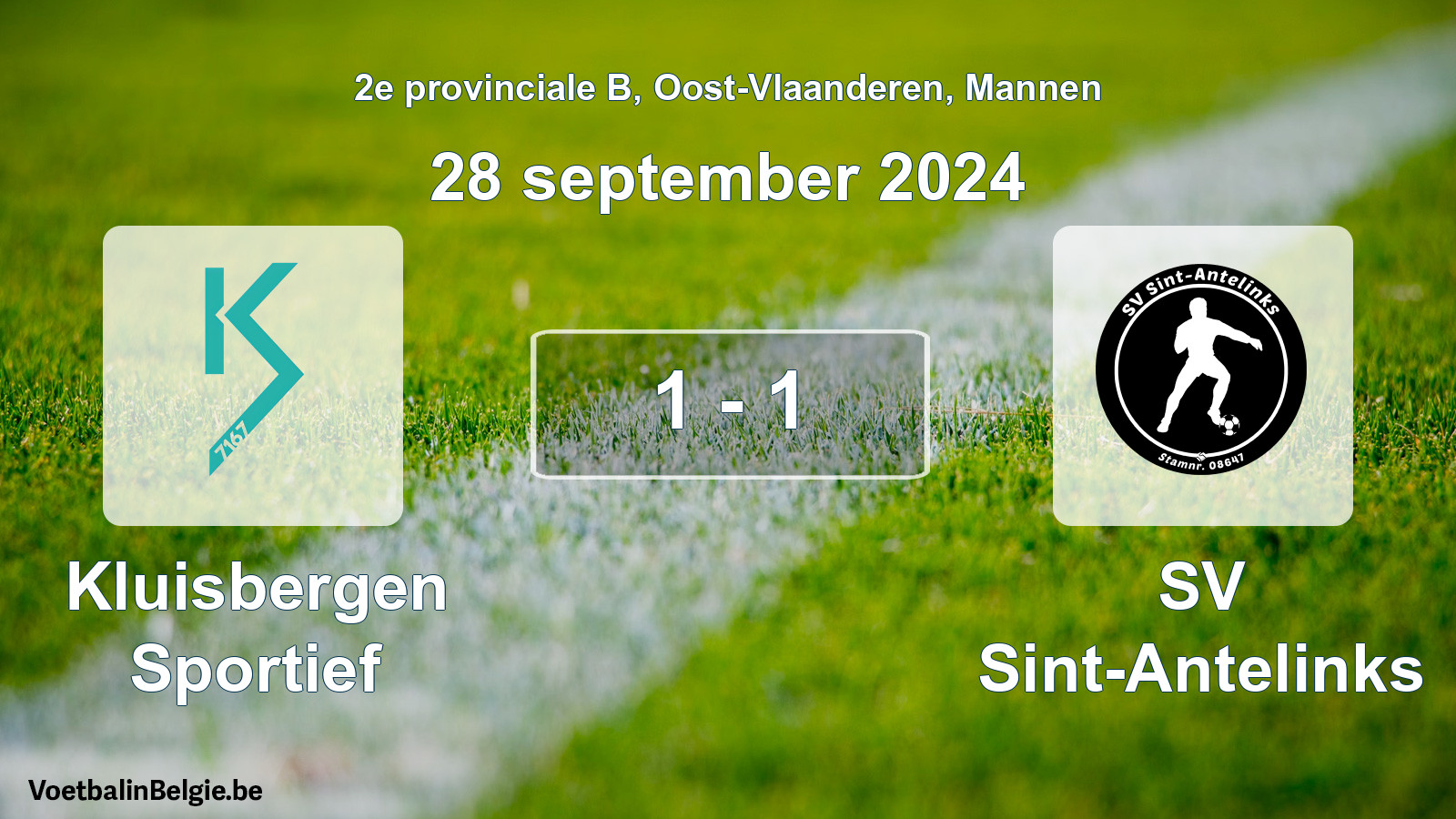 Gespeelde wedstrijd mannenvoetbal: Kluisbergen Sportief - SV Sint-Antelinks 1 - 1 (28 september 2024)