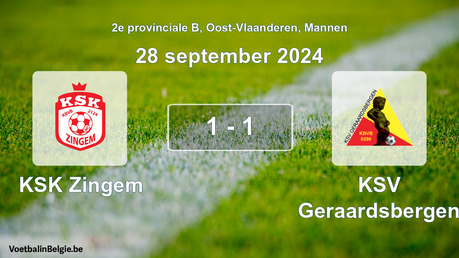 Gespeelde wedstrijd mannenvoetbal: KSK Zingem - KSV Geraardsbergen 1 - 1 (28 september 2024)