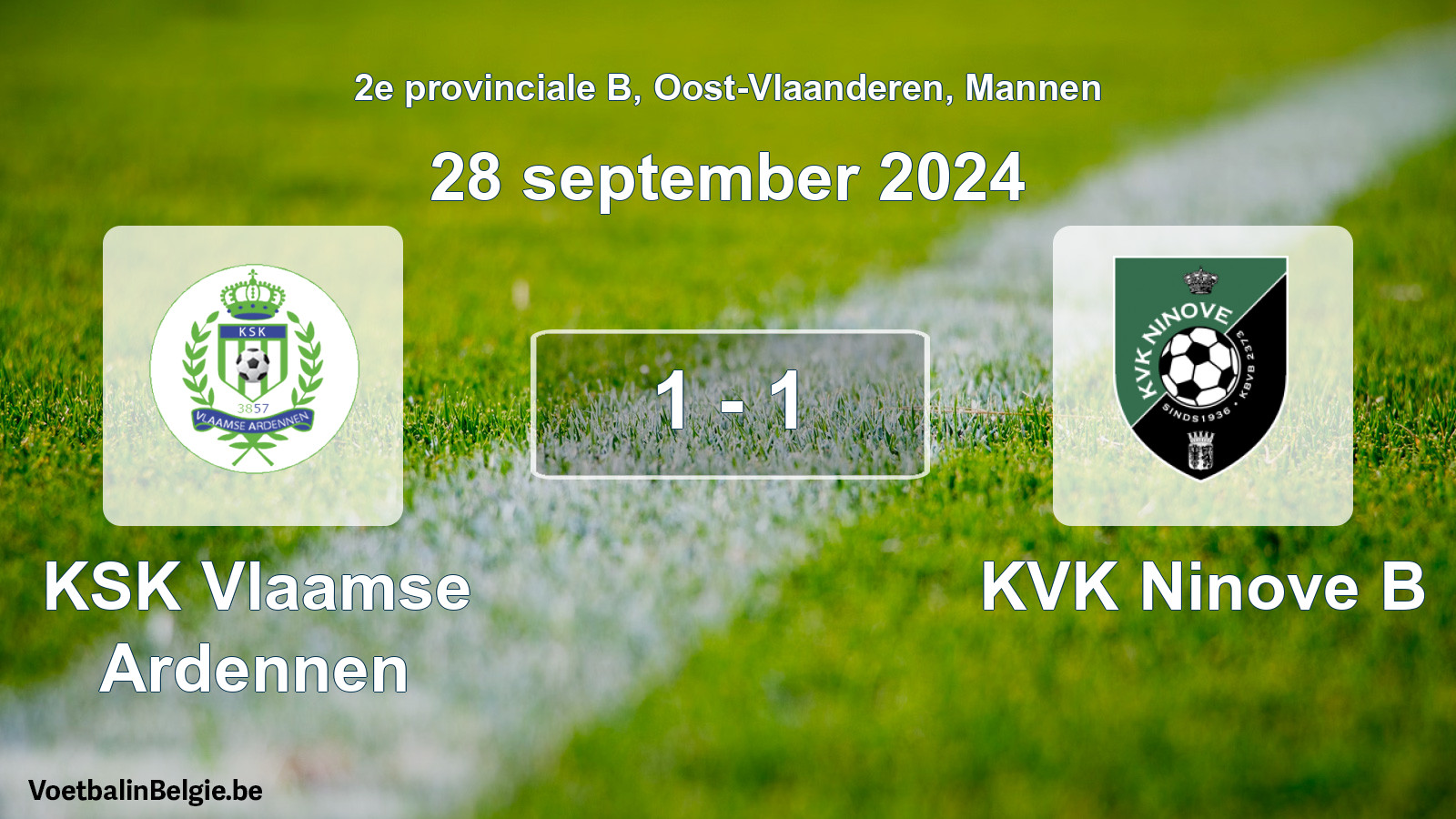 Gespeelde wedstrijd mannenvoetbal: KSK Vlaamse Ardennen - KVK Ninove B 1 - 1 (28 september 2024)