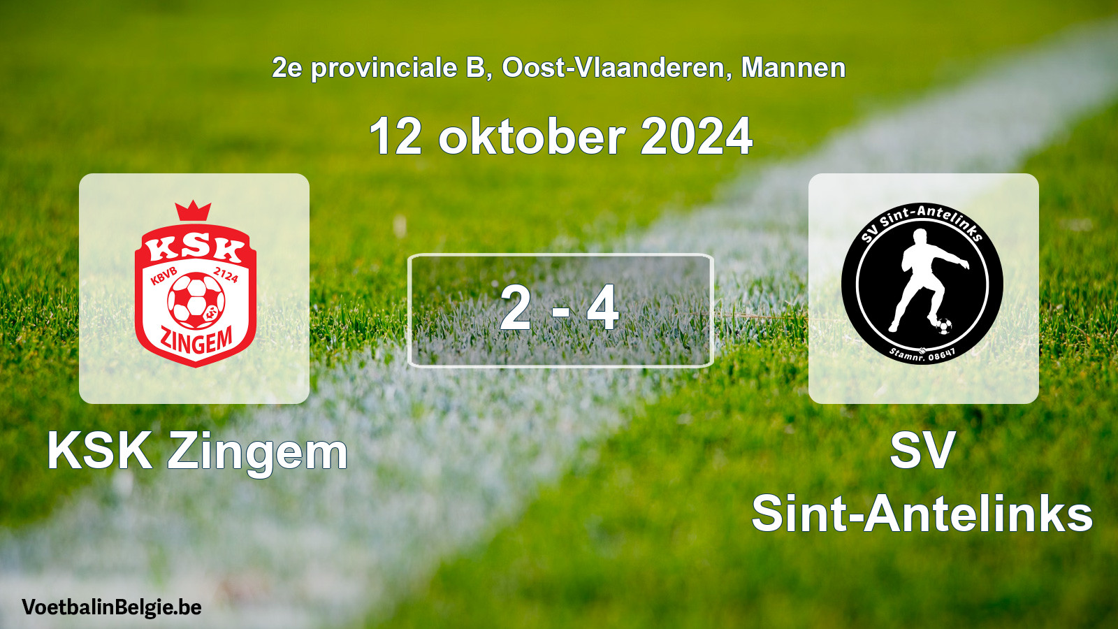 Gespeelde wedstrijd mannenvoetbal: KSK Zingem - SV Sint-Antelinks 2 - 4 (12 oktober 2024)