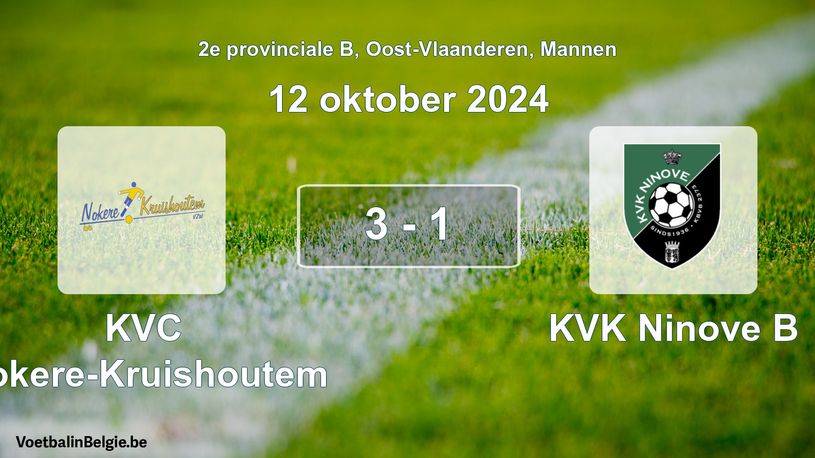 Gespeelde wedstrijd mannenvoetbal: KVC Nokere-Kruishoutem - KVK Ninove B 3 - 1 (12 oktober 2024)