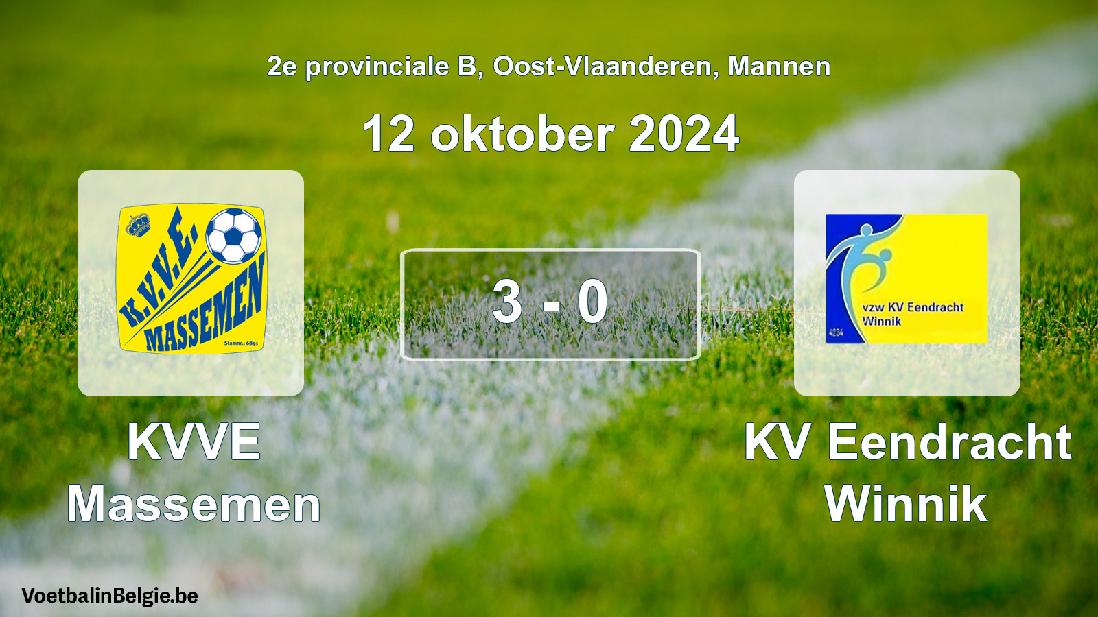 Gespeelde wedstrijd mannenvoetbal: KVVE Massemen - KV Eendracht Winnik 3 - 0 (12 oktober 2024)
