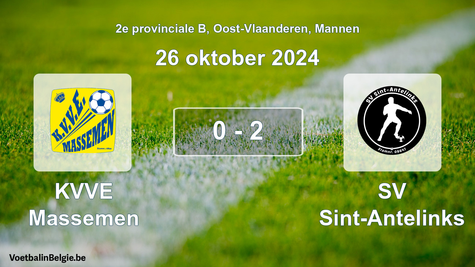 Gespeelde wedstrijd mannenvoetbal: KVVE Massemen - SV Sint-Antelinks 0 - 2 (26 oktober 2024)