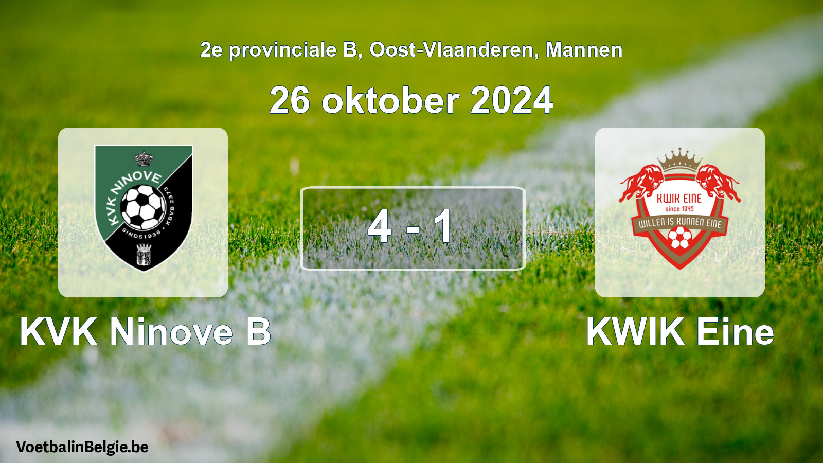 Gespeelde wedstrijd mannenvoetbal: KVK Ninove B - KWIK Eine 4 - 1 (26 oktober 2024)