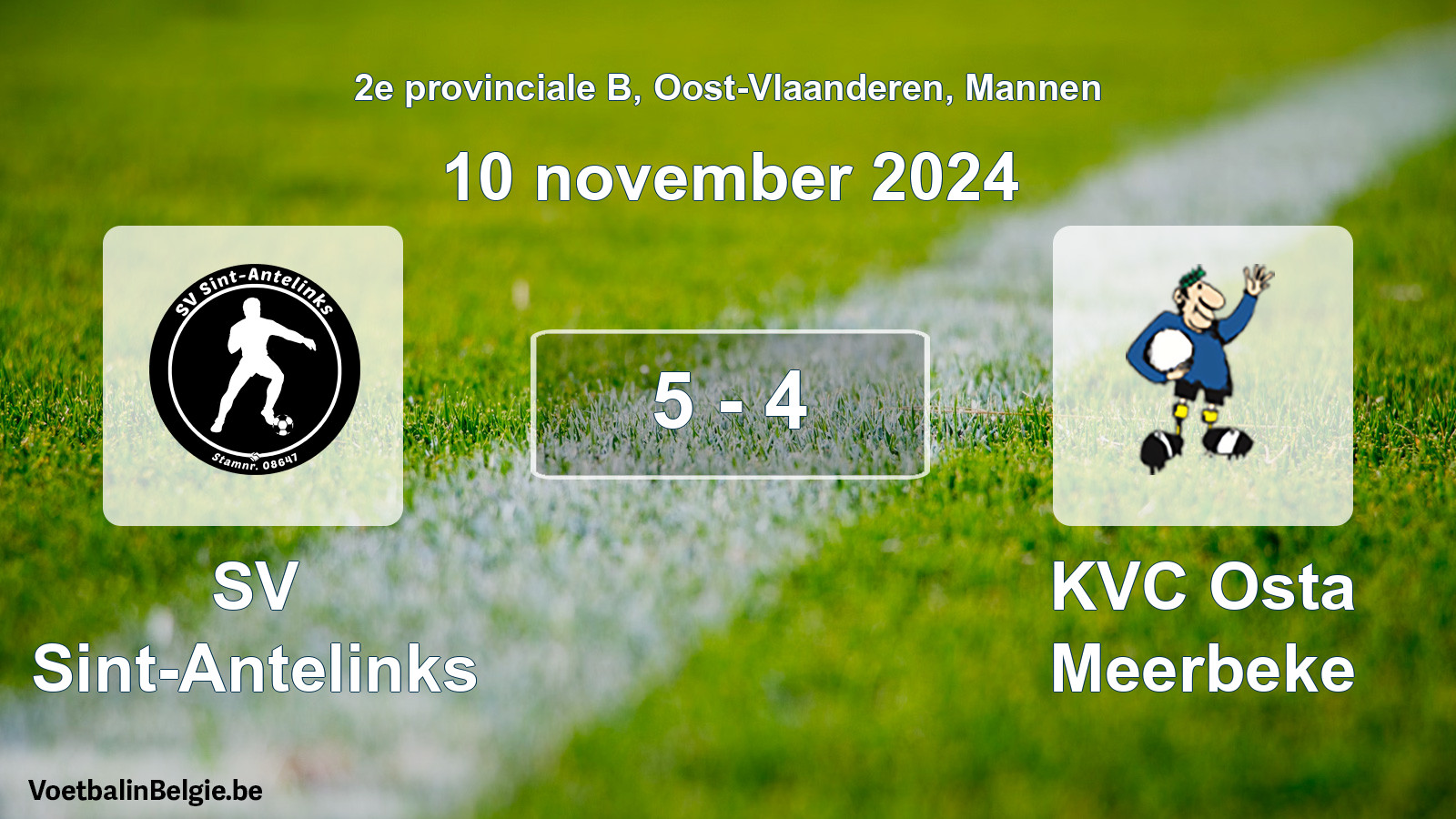 Gespeelde wedstrijd mannenvoetbal: SV Sint-Antelinks - KVC Osta Meerbeke 5 - 4 (10 november 2024)