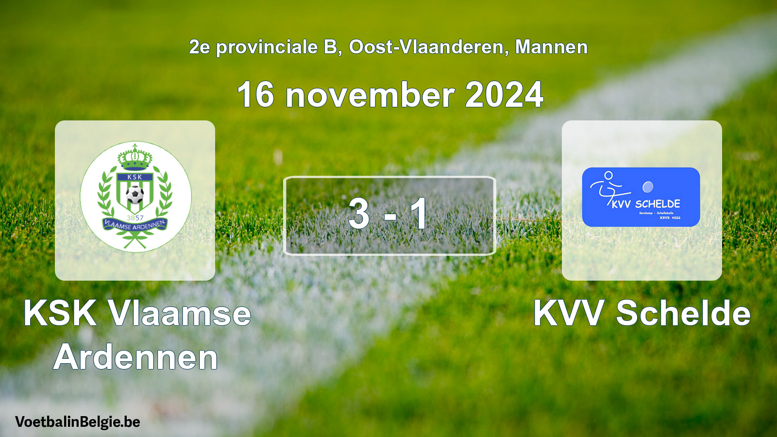 Gespeelde wedstrijd mannenvoetbal: KSK Vlaamse Ardennen - KVV Schelde 3 - 1 (16 november 2024)