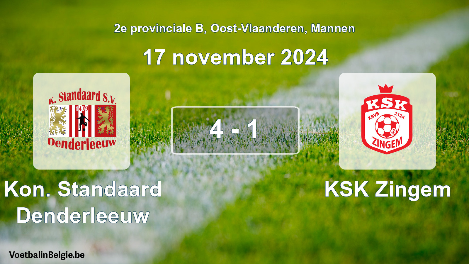 Gespeelde wedstrijd mannenvoetbal: Kon. Standaard Denderleeuw - KSK Zingem 4 - 1 (17 november 2024)