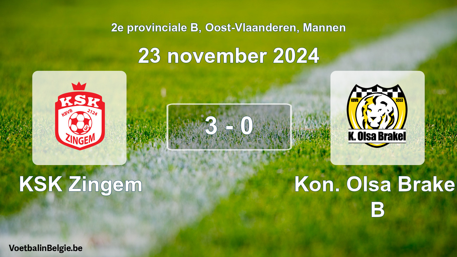 Gespeelde wedstrijd mannenvoetbal: KSK Zingem - Kon. Olsa Brakel B 3 - 0 (23 november 2024)