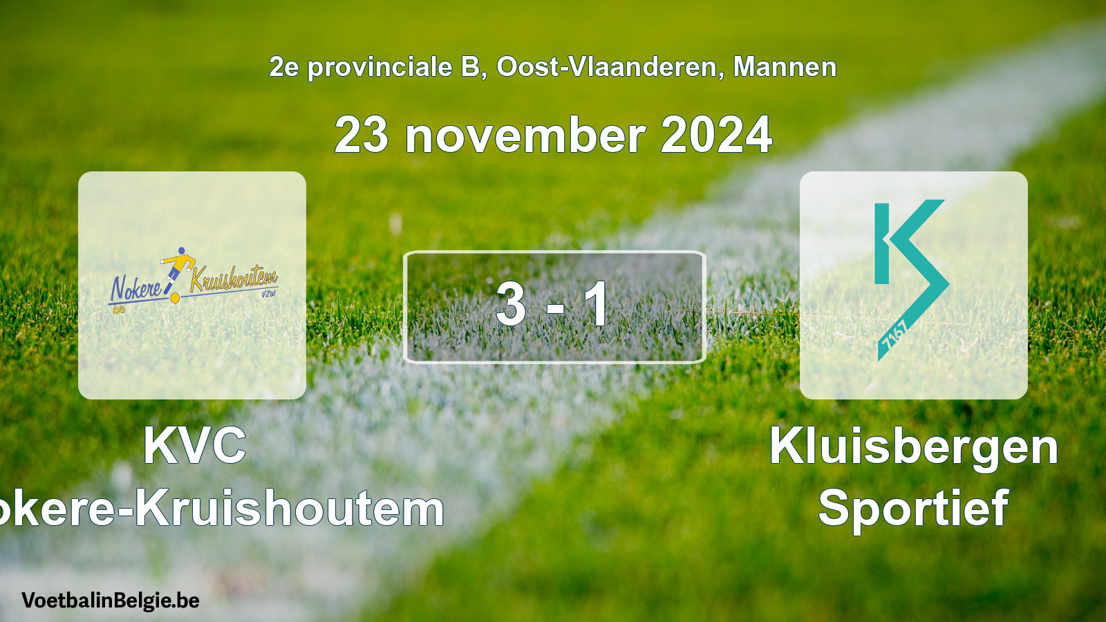 Gespeelde wedstrijd mannenvoetbal: KVC Nokere-Kruishoutem - Kluisbergen Sportief 3 - 1 (23 november 2024)