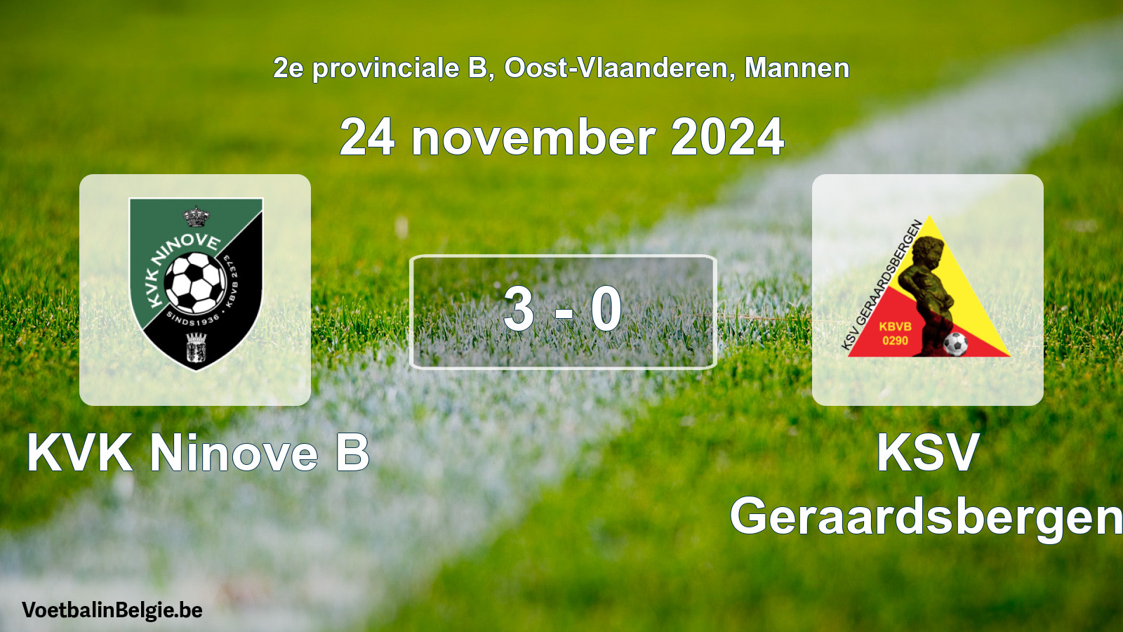 Gespeelde wedstrijd mannenvoetbal: KVK Ninove B - KSV Geraardsbergen 3 - 0 (24 november 2024)