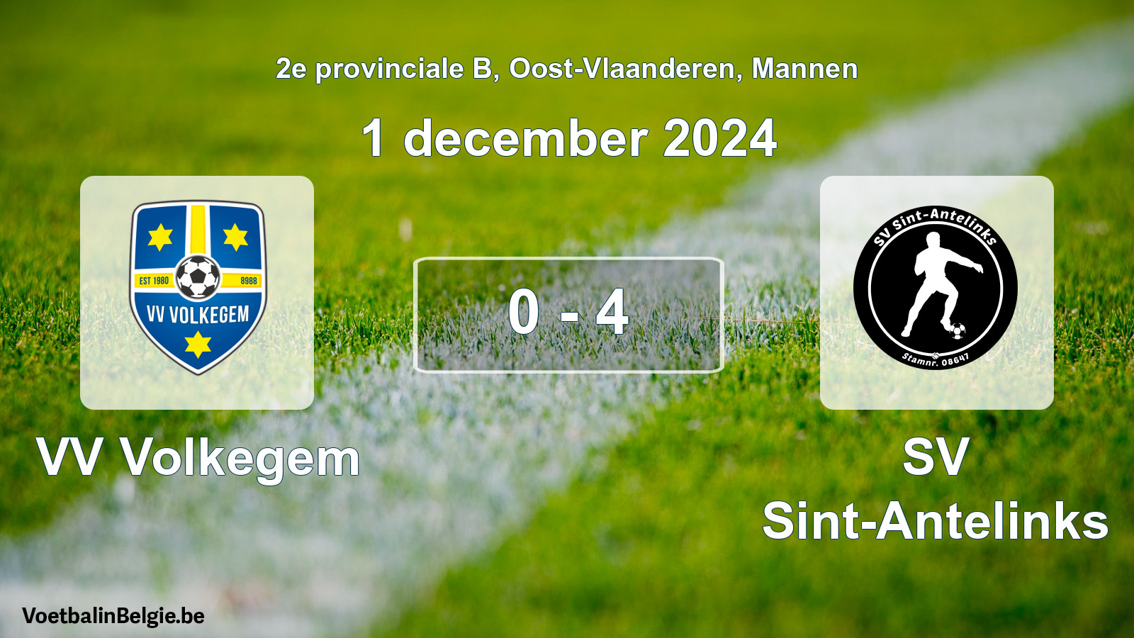 Gespeelde wedstrijd mannenvoetbal: VV Volkegem - SV Sint-Antelinks 0 - 4 (1 december 2024)