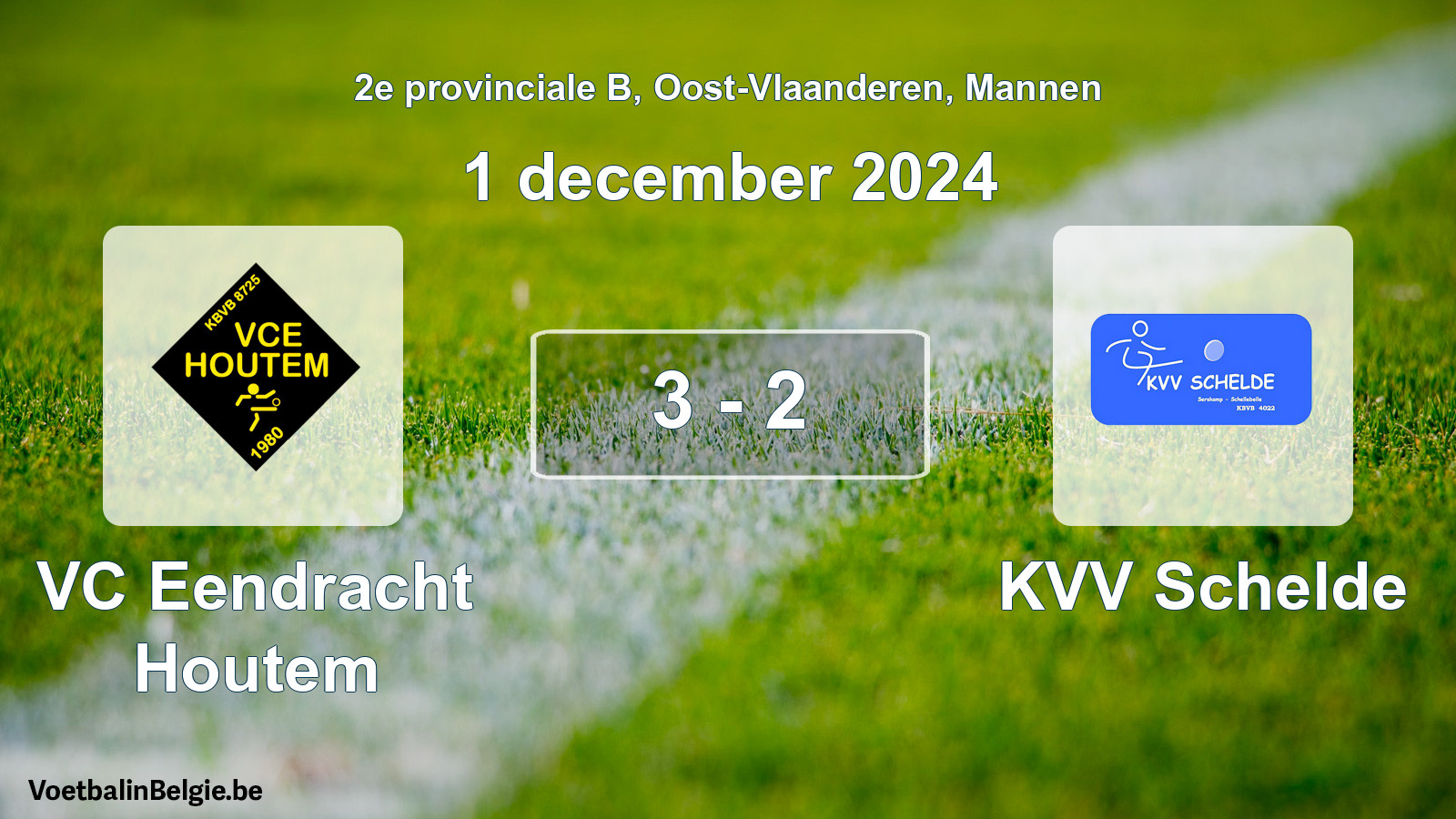 Gespeelde wedstrijd mannenvoetbal: VC Eendracht Houtem - KVV Schelde 3 - 2 (1 december 2024)