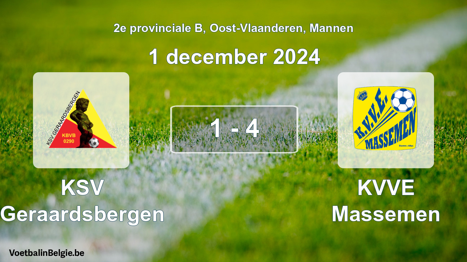 Gespeelde wedstrijd mannenvoetbal: KSV Geraardsbergen - KVVE Massemen 1 - 4 (1 december 2024)
