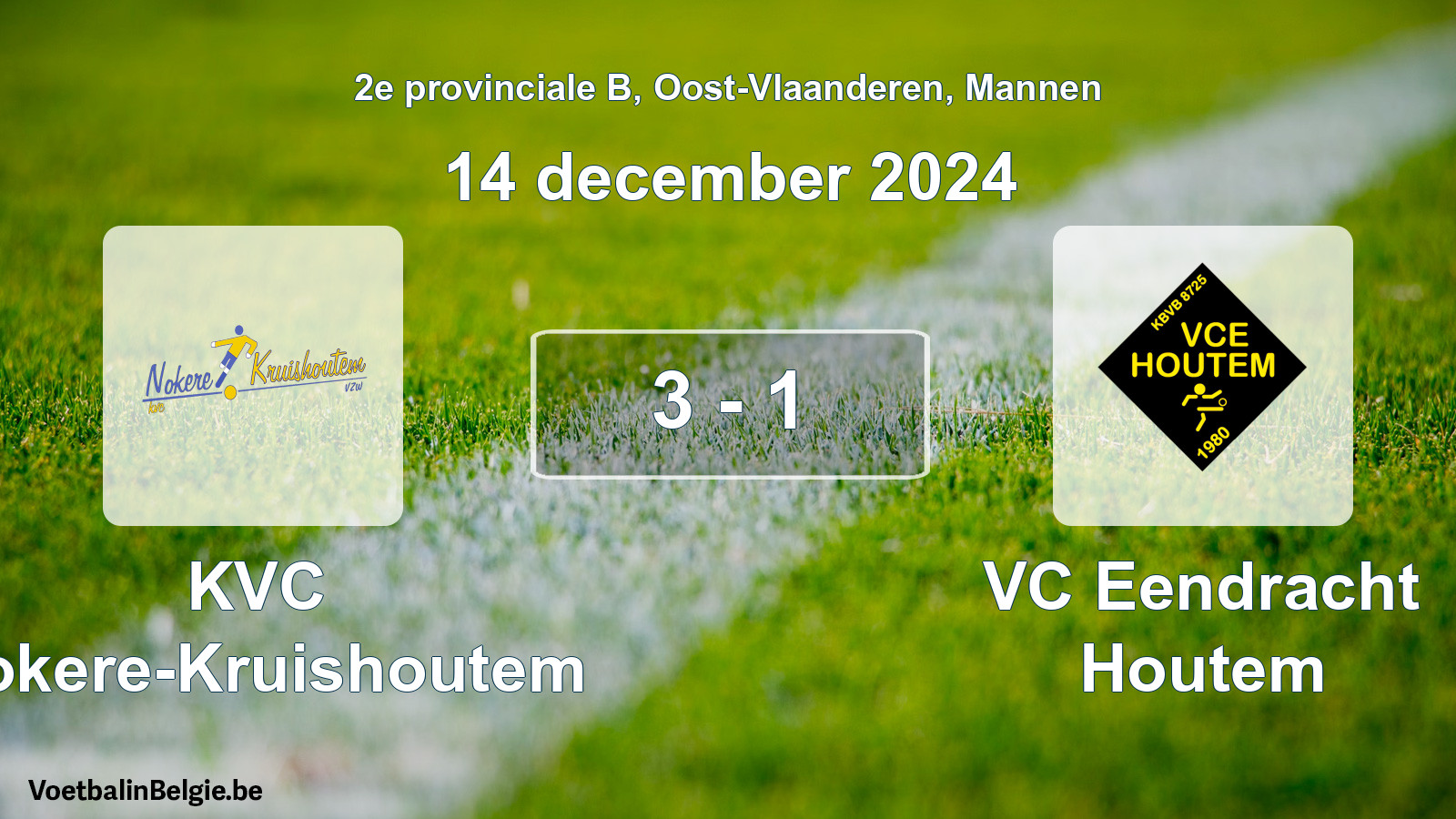 Gespeelde wedstrijd mannenvoetbal: KVC Nokere-Kruishoutem - VC Eendracht Houtem 3 - 1 (14 december 2024)