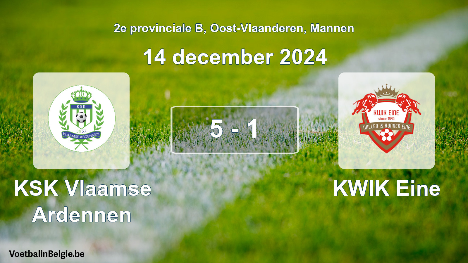 Gespeelde wedstrijd mannenvoetbal: KSK Vlaamse Ardennen - KWIK Eine 5 - 1 (14 december 2024)