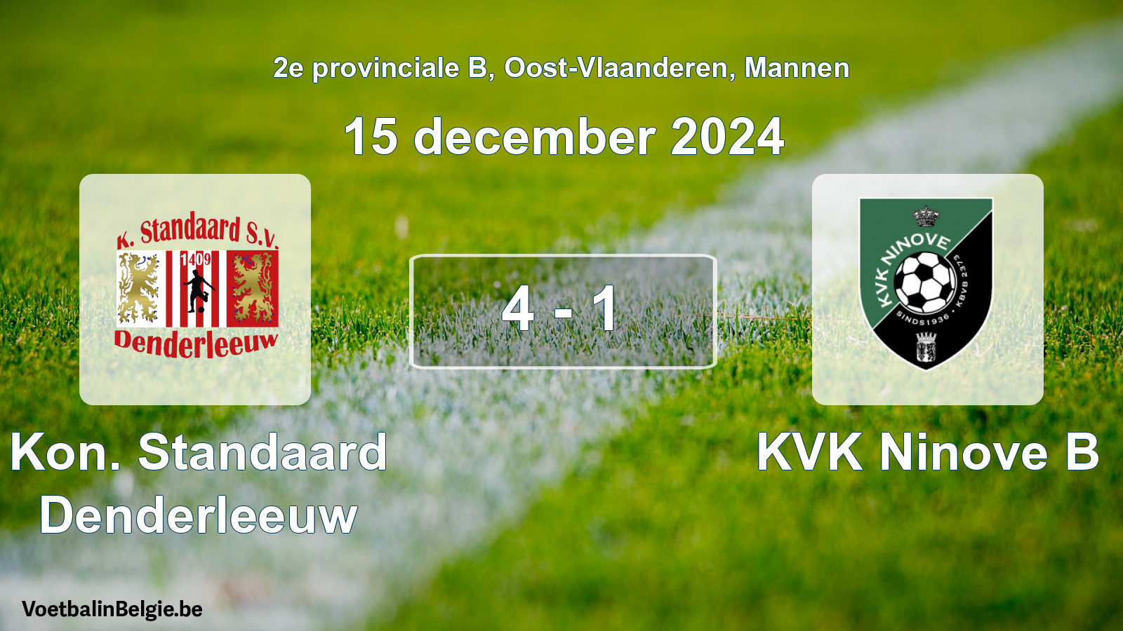 Gespeelde wedstrijd mannenvoetbal: Kon. Standaard Denderleeuw - KVK Ninove B 4 - 1 (15 december 2024)