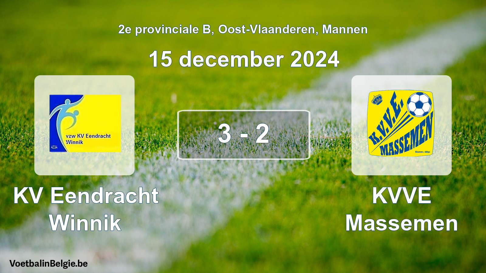 Gespeelde wedstrijd mannenvoetbal: KV Eendracht Winnik - KVVE Massemen 3 - 2 (15 december 2024)