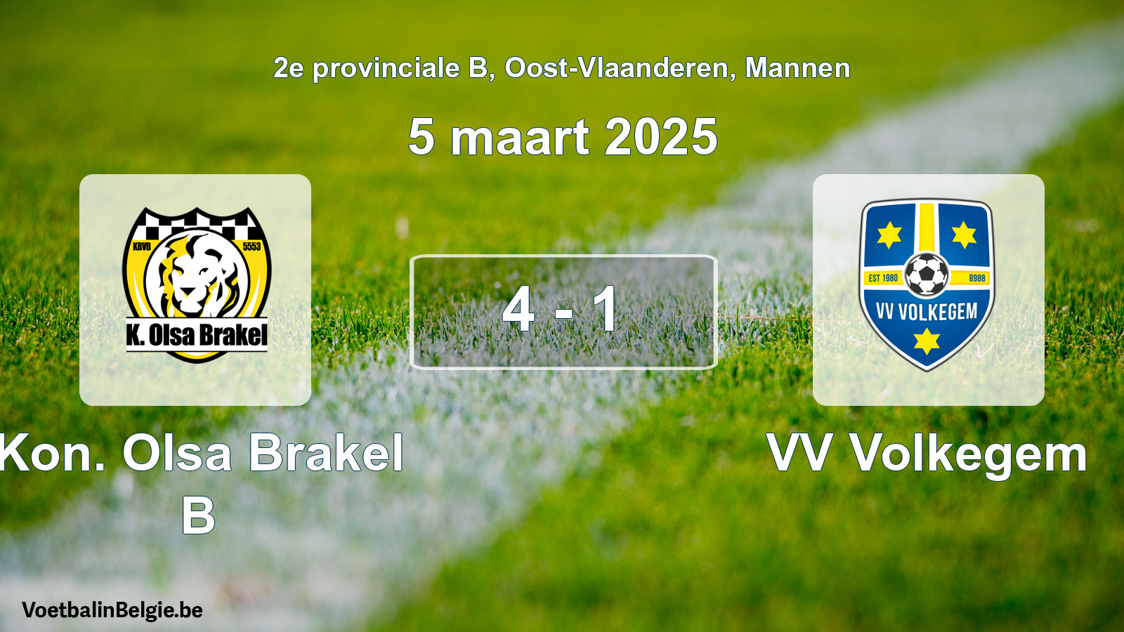 Gespeelde wedstrijd mannenvoetbal: Kon. Olsa Brakel B - VV Volkegem 4 - 1 (5 maart 2025)
