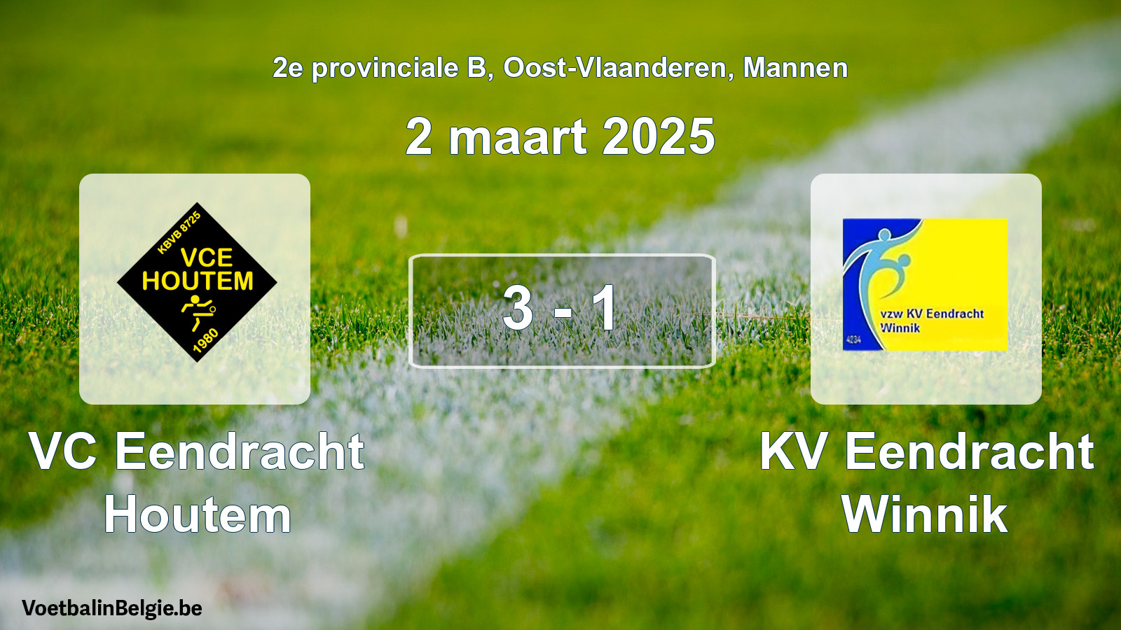 Gespeelde wedstrijd mannenvoetbal: VC Eendracht Houtem - KV Eendracht Winnik 3 - 1 (2 maart 2025)