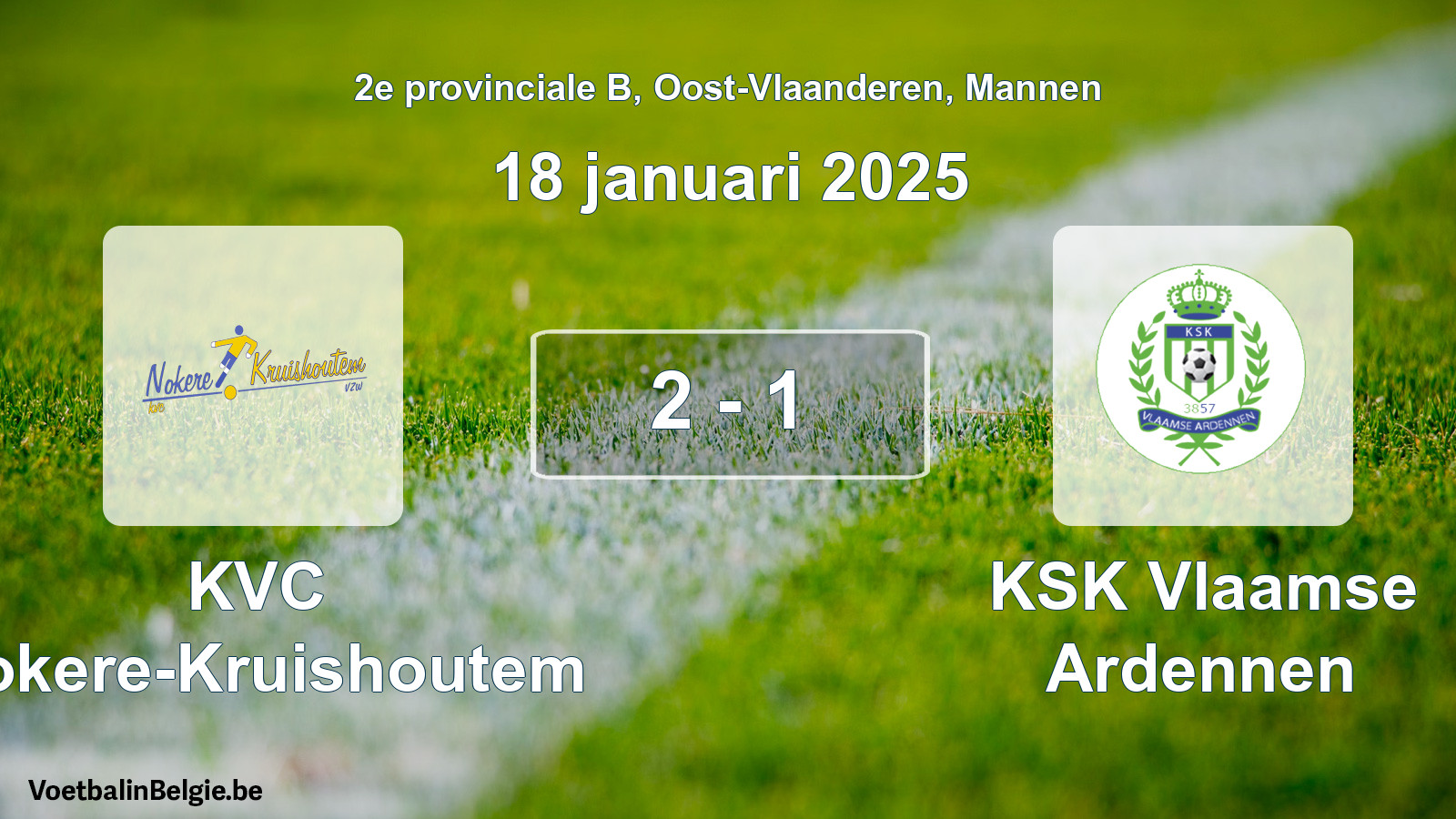 Gespeelde wedstrijd mannenvoetbal: KVC Nokere-Kruishoutem - KSK Vlaamse Ardennen 2 - 1 (18 januari 2025)