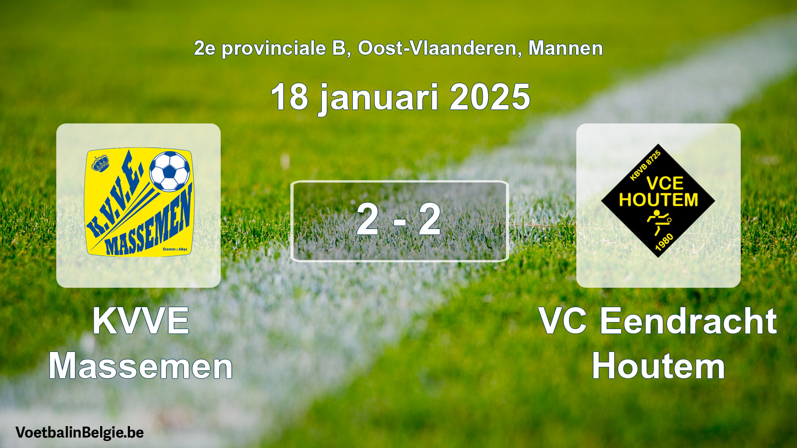 Gespeelde wedstrijd mannenvoetbal: KVVE Massemen - VC Eendracht Houtem 2 - 2 (18 januari 2025)