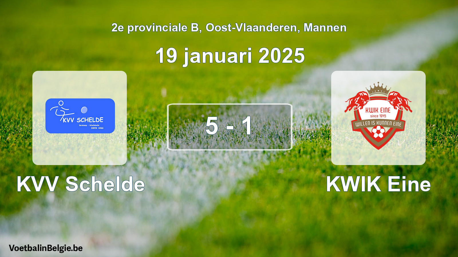 Gespeelde wedstrijd mannenvoetbal: KVV Schelde - KWIK Eine 5 - 1 (19 januari 2025)