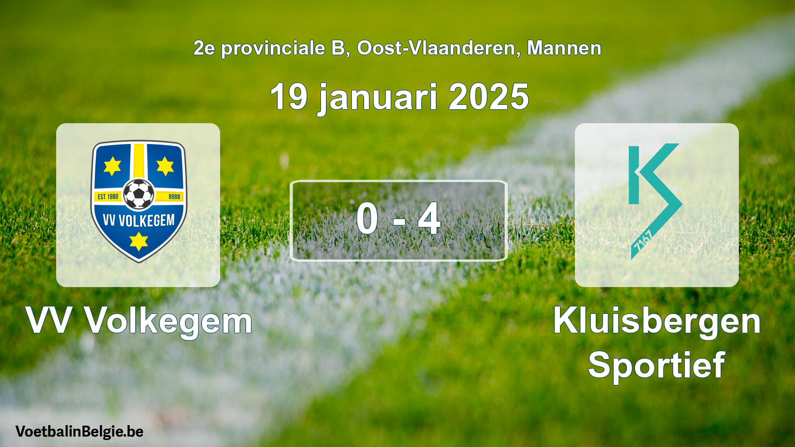 Gespeelde wedstrijd mannenvoetbal: VV Volkegem - Kluisbergen Sportief 0 - 4 (19 januari 2025)