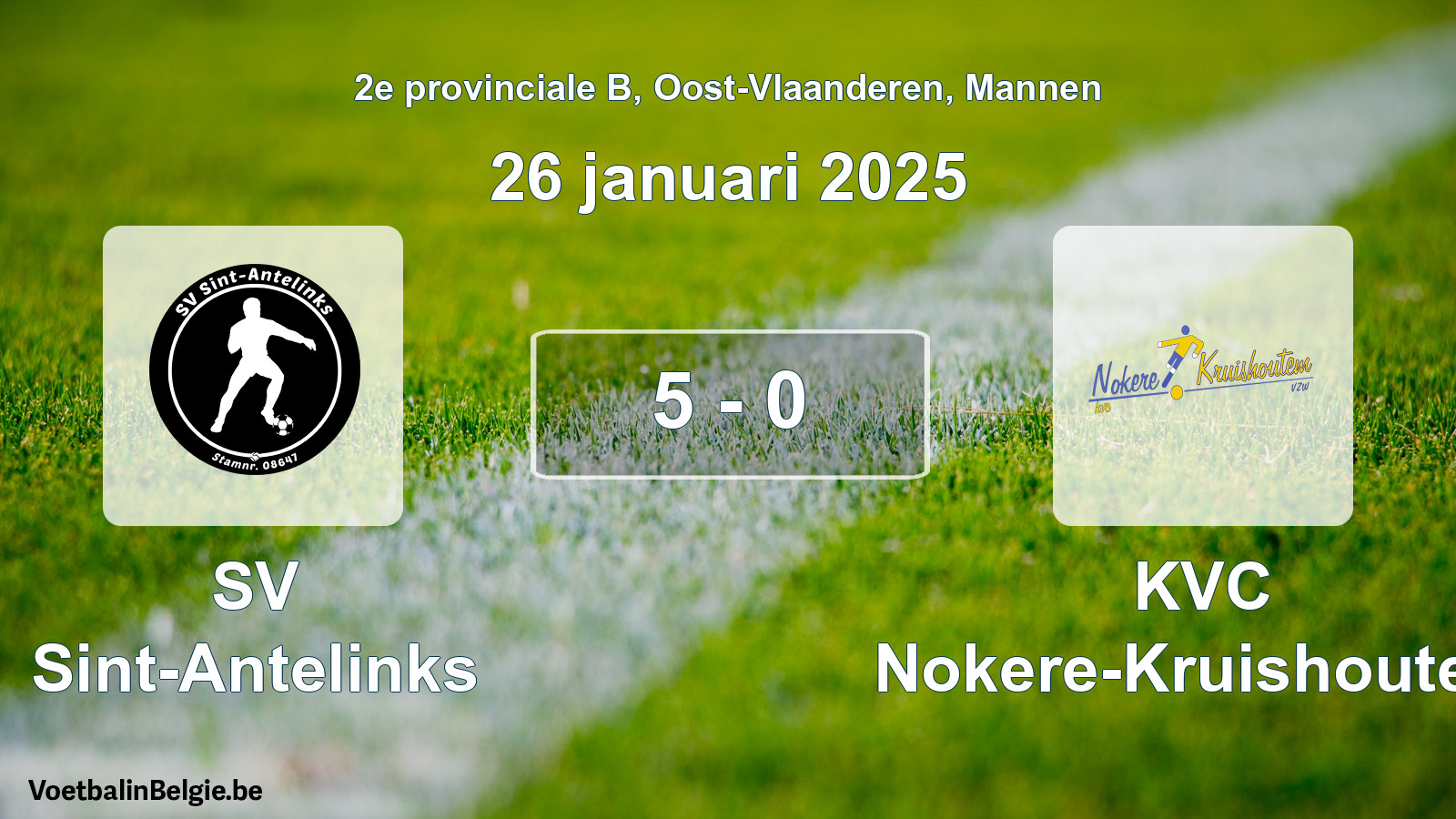 Gespeelde wedstrijd mannenvoetbal: SV Sint-Antelinks - KVC Nokere-Kruishoutem 5 - 0 (26 januari 2025)