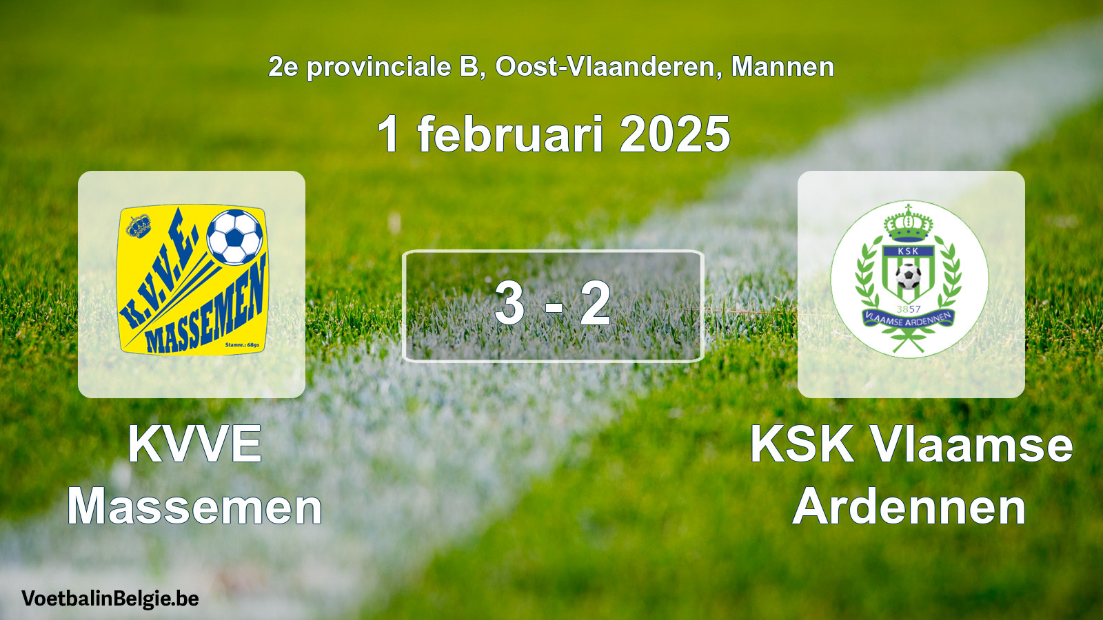 Gespeelde wedstrijd mannenvoetbal: KVVE Massemen - KSK Vlaamse Ardennen 3 - 2 (1 februari 2025)