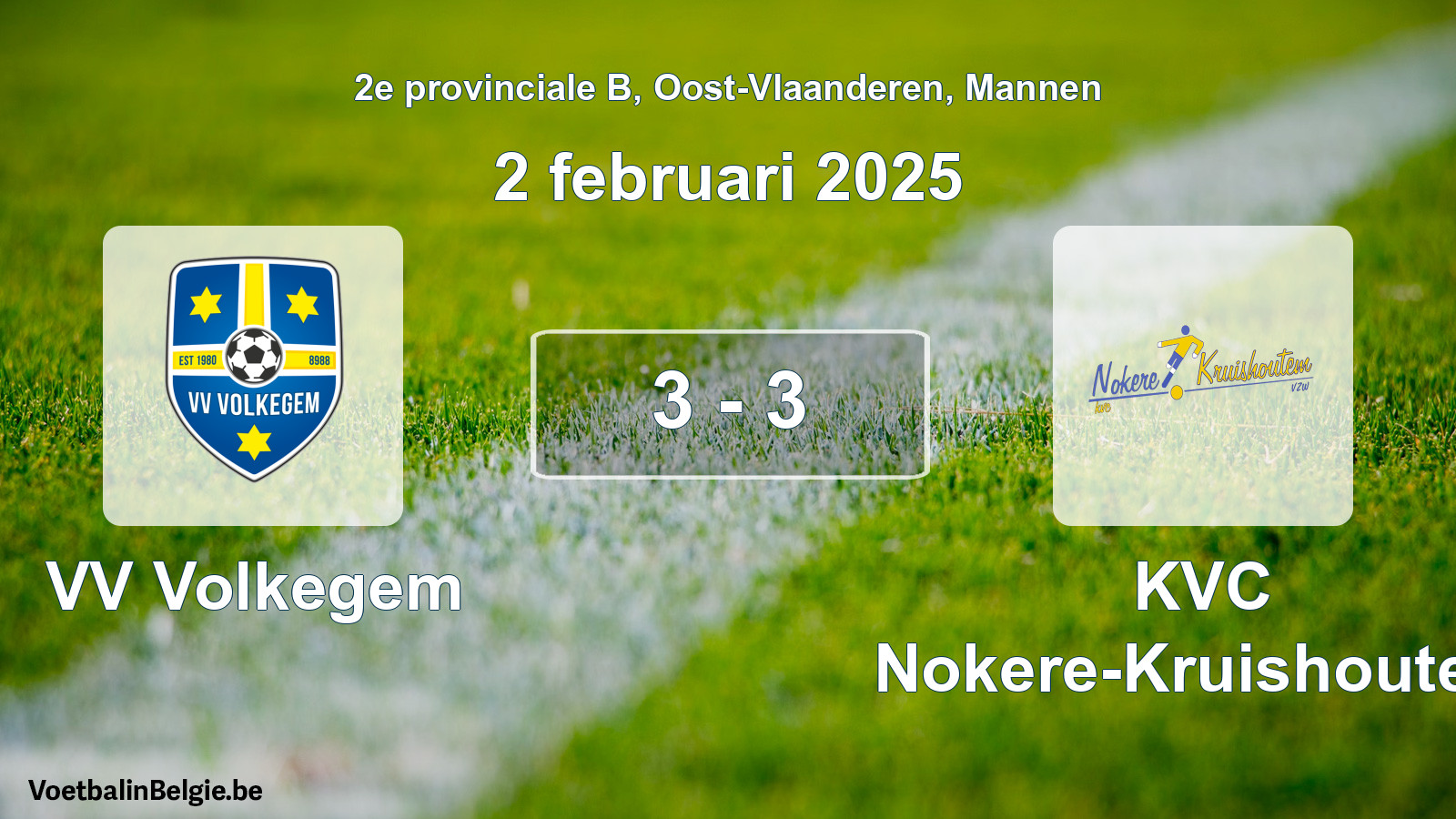 Gespeelde wedstrijd mannenvoetbal: VV Volkegem - KVC Nokere-Kruishoutem 3 - 3 (2 februari 2025)