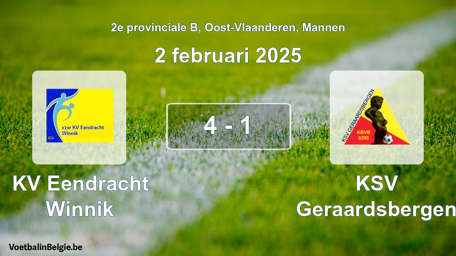 Played match men football: KV Eendracht Winnik - KSV Geraardsbergen 4 - 1 (2 February 2025)