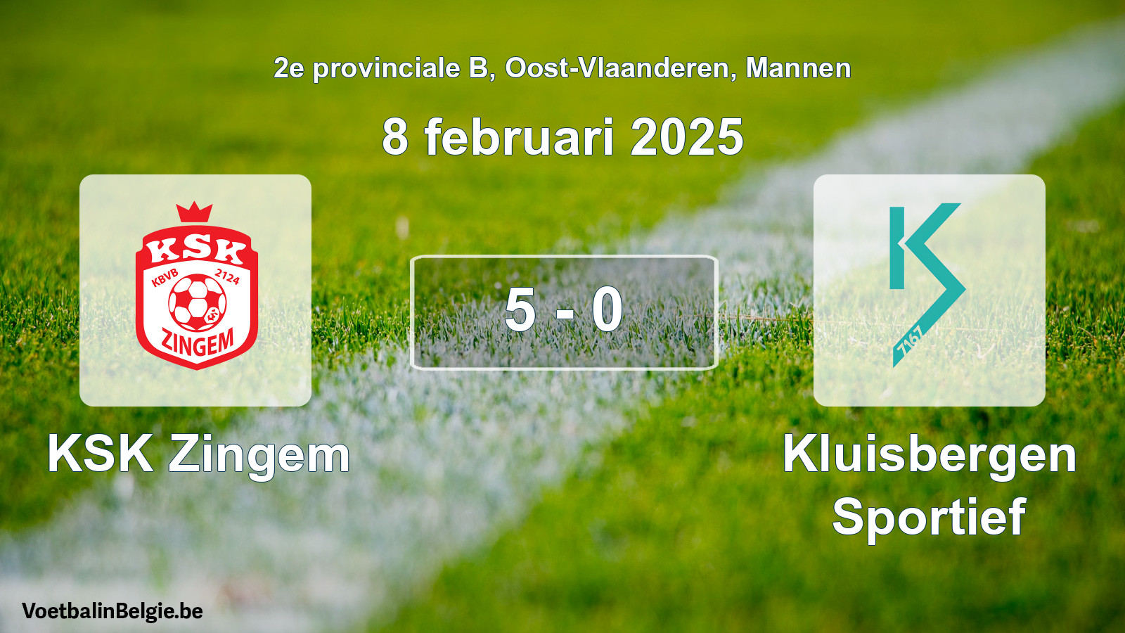 Gespeelde wedstrijd mannenvoetbal: KSK Zingem - Kluisbergen Sportief 5 - 0 (8 februari 2025)