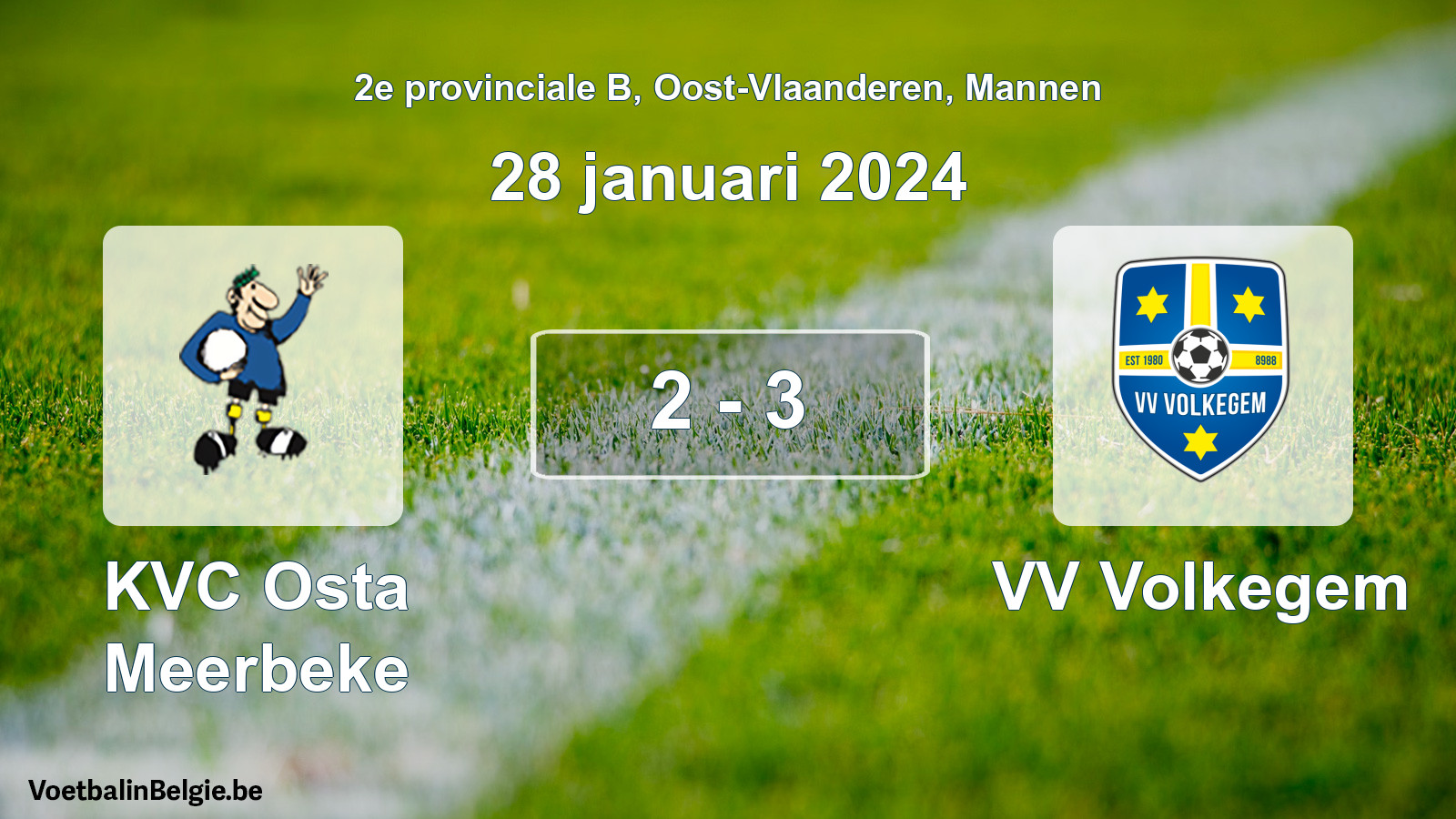 Gespeelde wedstrijd mannenvoetbal: KVC Osta Meerbeke - VV Volkegem 2 - 3 (28 januari 2024)