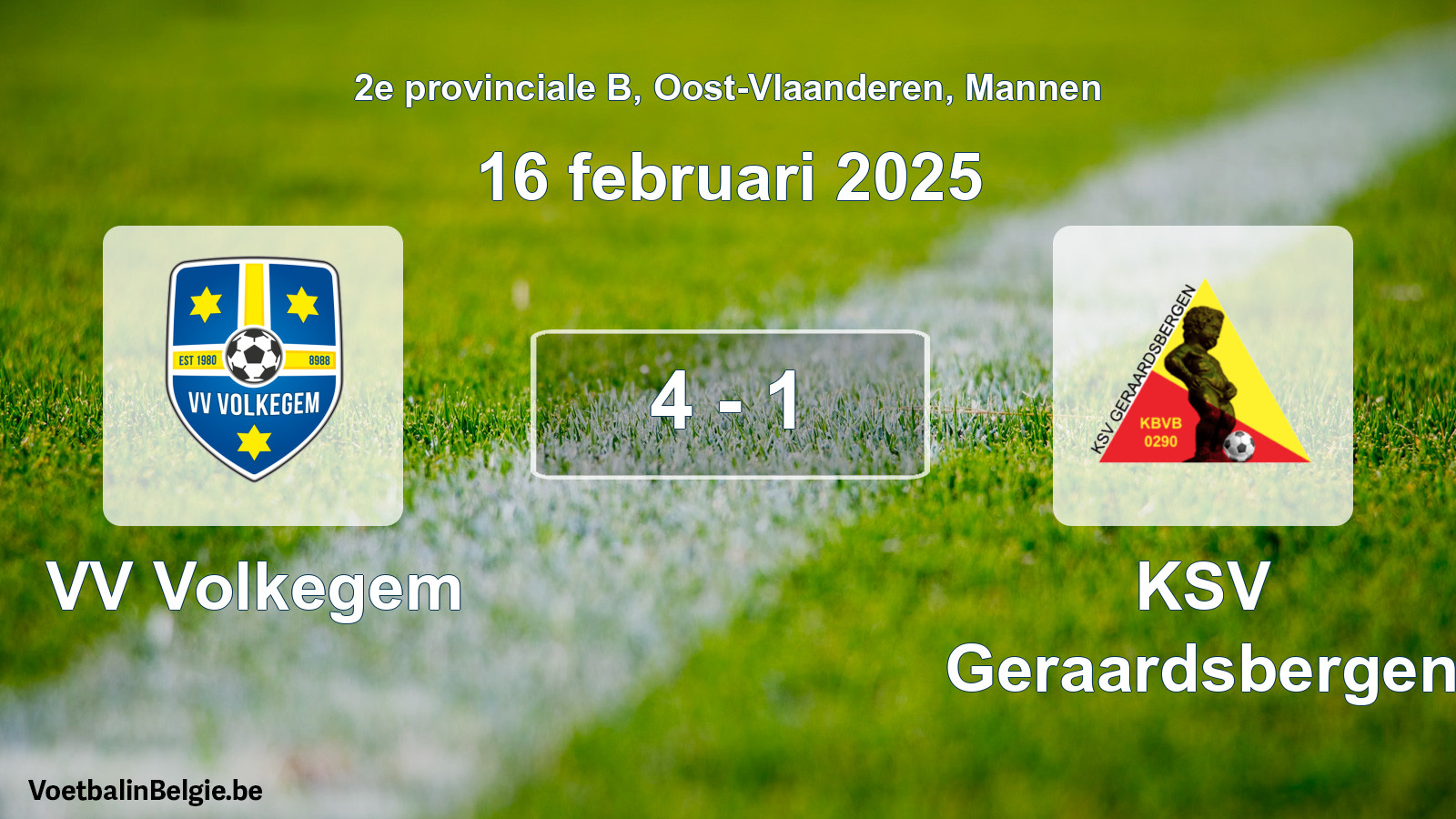 Gespieltes Spiel männer-Fußball: VV Volkegem - KSV Geraardsbergen 4 - 1 (16 Februar 2025)