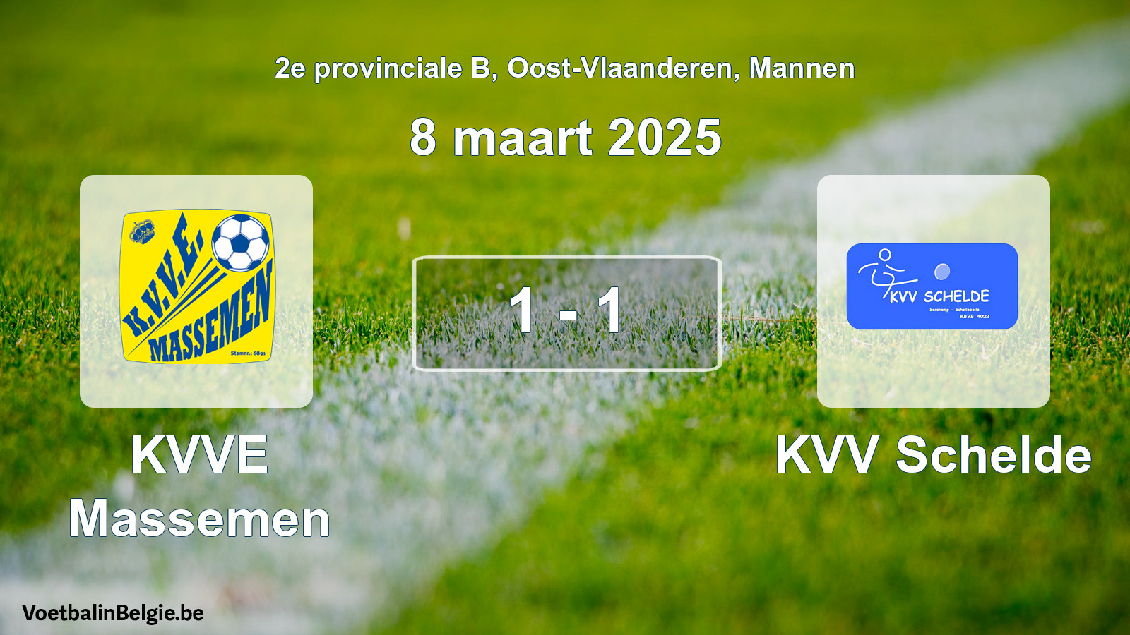 Gespeelde wedstrijd mannenvoetbal: KVVE Massemen - KVV Schelde 1 - 1 (8 maart 2025)