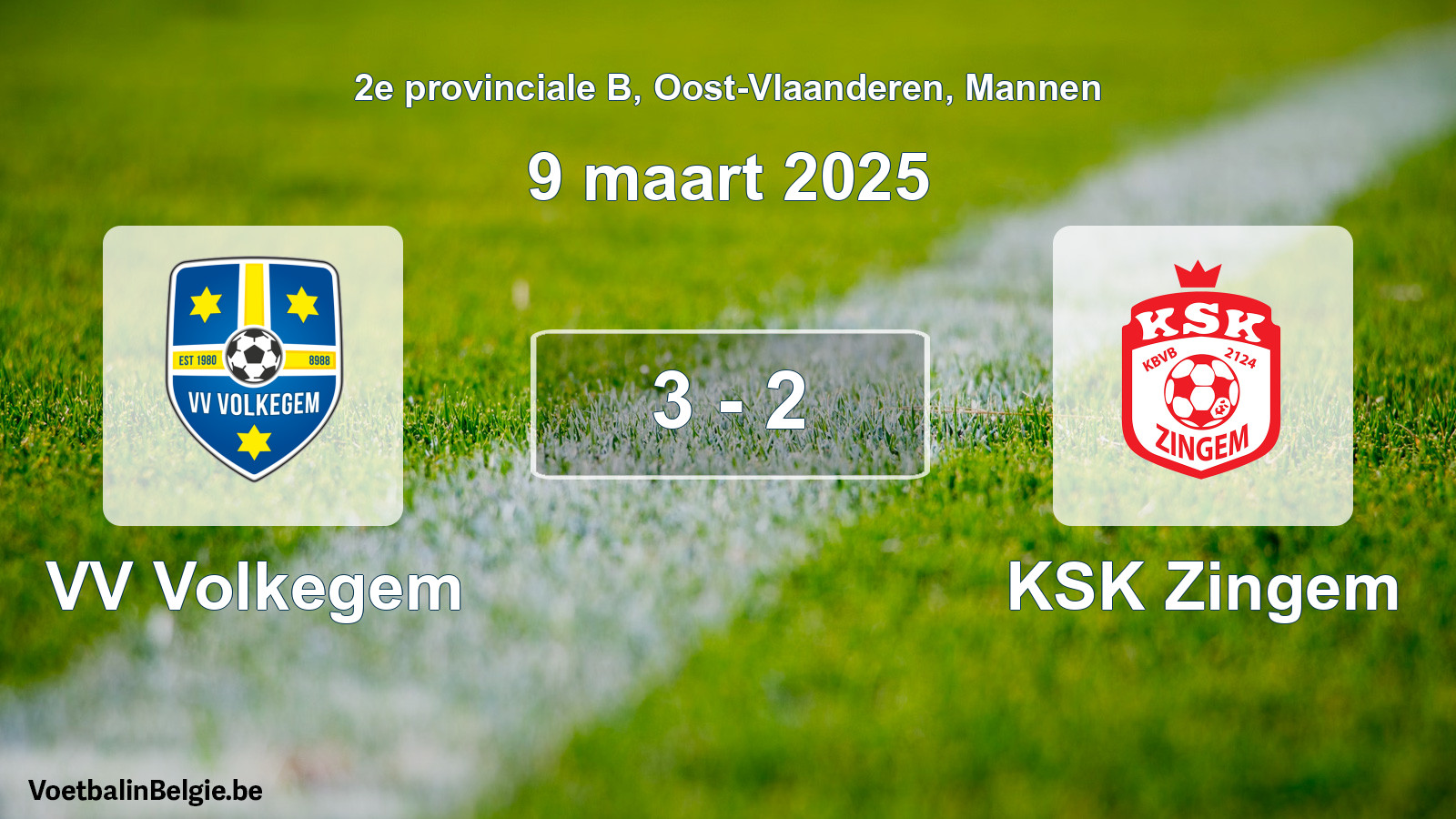 Gespeelde wedstrijd mannenvoetbal: VV Volkegem - KSK Zingem 3 - 2 (9 maart 2025)