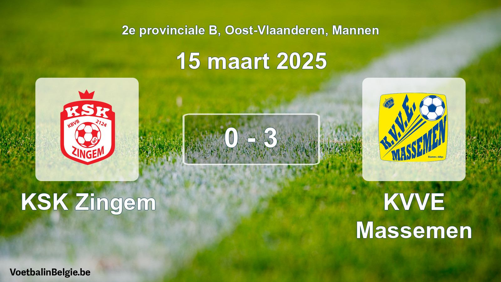 Gespeelde wedstrijd mannenvoetbal: KSK Zingem - KVVE Massemen 0 - 3 (15 maart 2025)