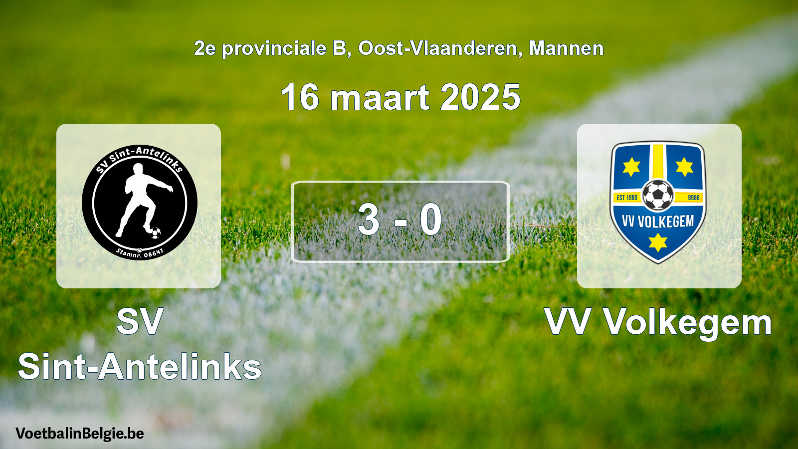 Gespeelde wedstrijd mannenvoetbal: SV Sint-Antelinks - VV Volkegem 3 - 0 (16 maart 2025)