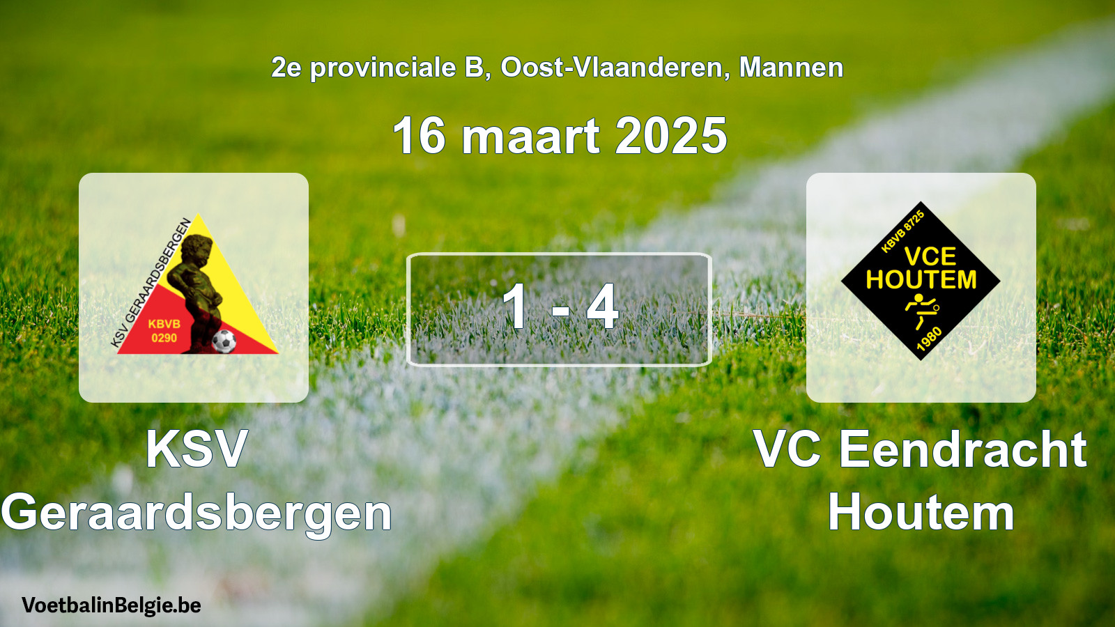 Gespeelde wedstrijd mannenvoetbal: KSV Geraardsbergen - VC Eendracht Houtem 1 - 4 (16 maart 2025)