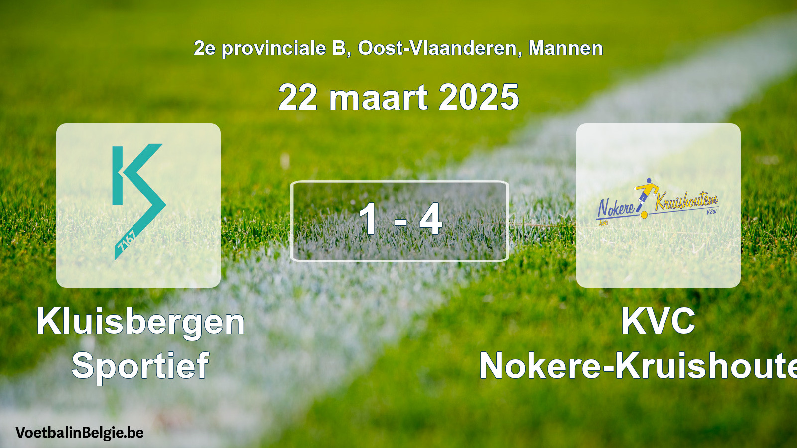Gespeelde wedstrijd mannenvoetbal: Kluisbergen Sportief - KVC Nokere-Kruishoutem 1 - 4 (22 maart 2025)