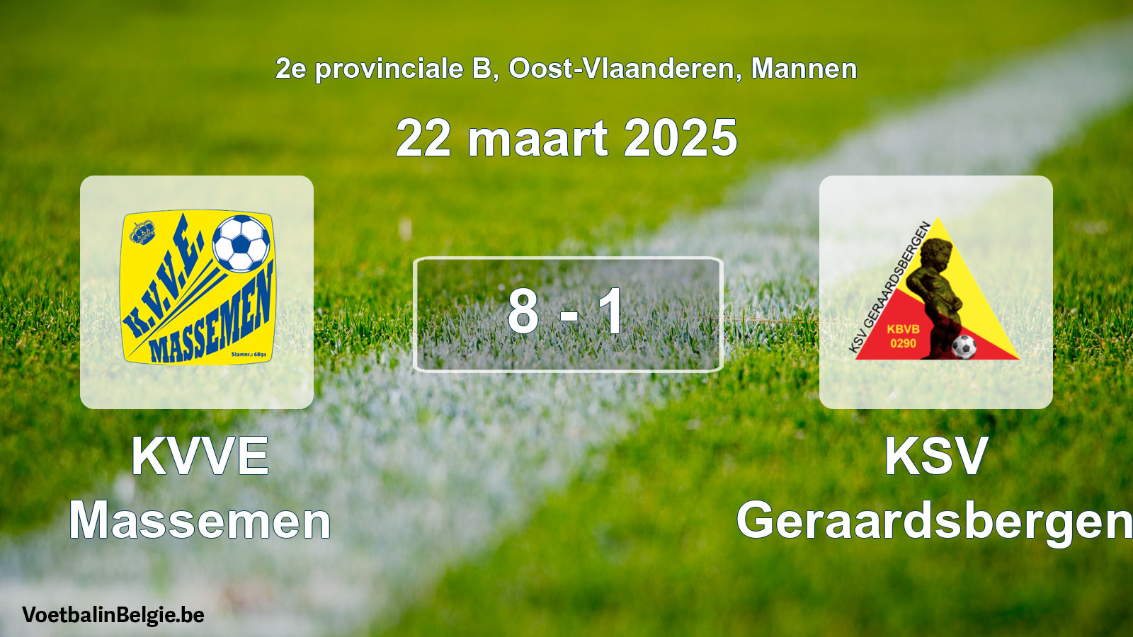 Gespeelde wedstrijd mannenvoetbal: KVVE Massemen - KSV Geraardsbergen 8 - 1 (22 maart 2025)