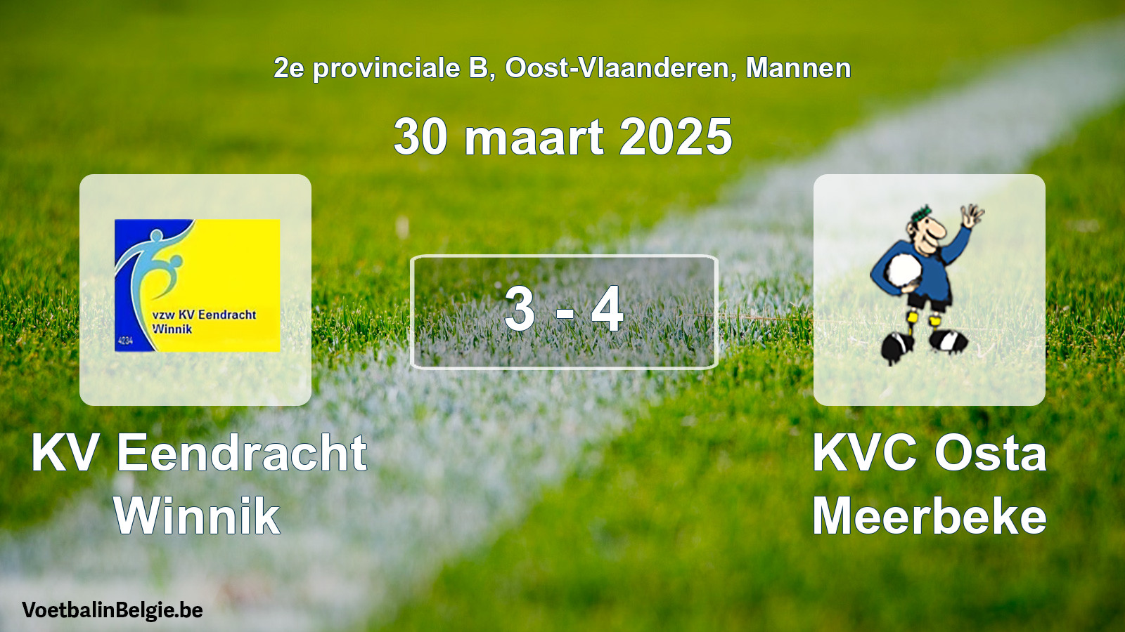 Gespeelde wedstrijd mannenvoetbal: KV Eendracht Winnik - KVC Osta Meerbeke 3 - 4 (30 maart 2025)