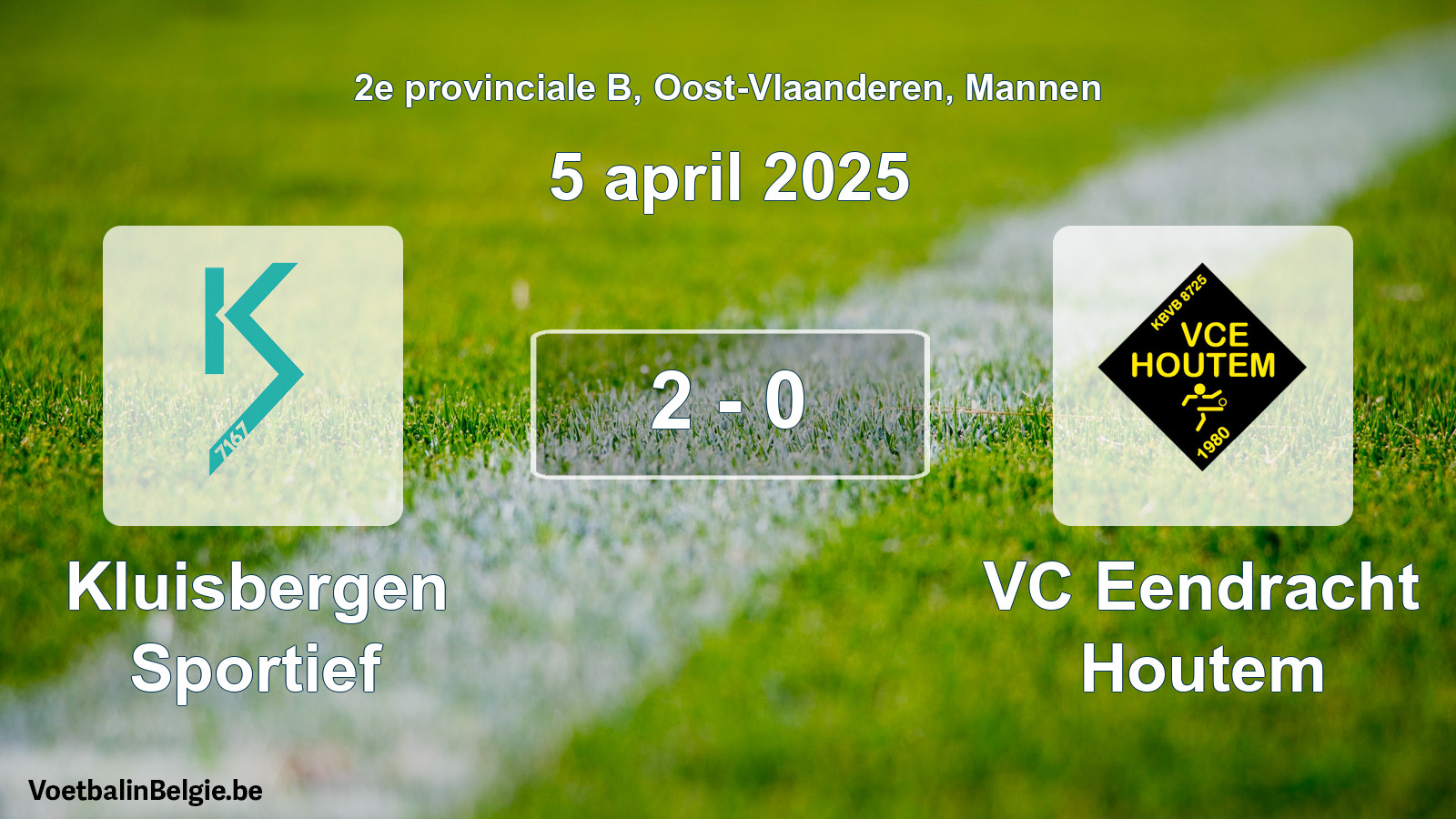 Gespeelde wedstrijd mannenvoetbal: Kluisbergen Sportief - VC Eendracht Houtem 2 - 0 (5 april 2025)