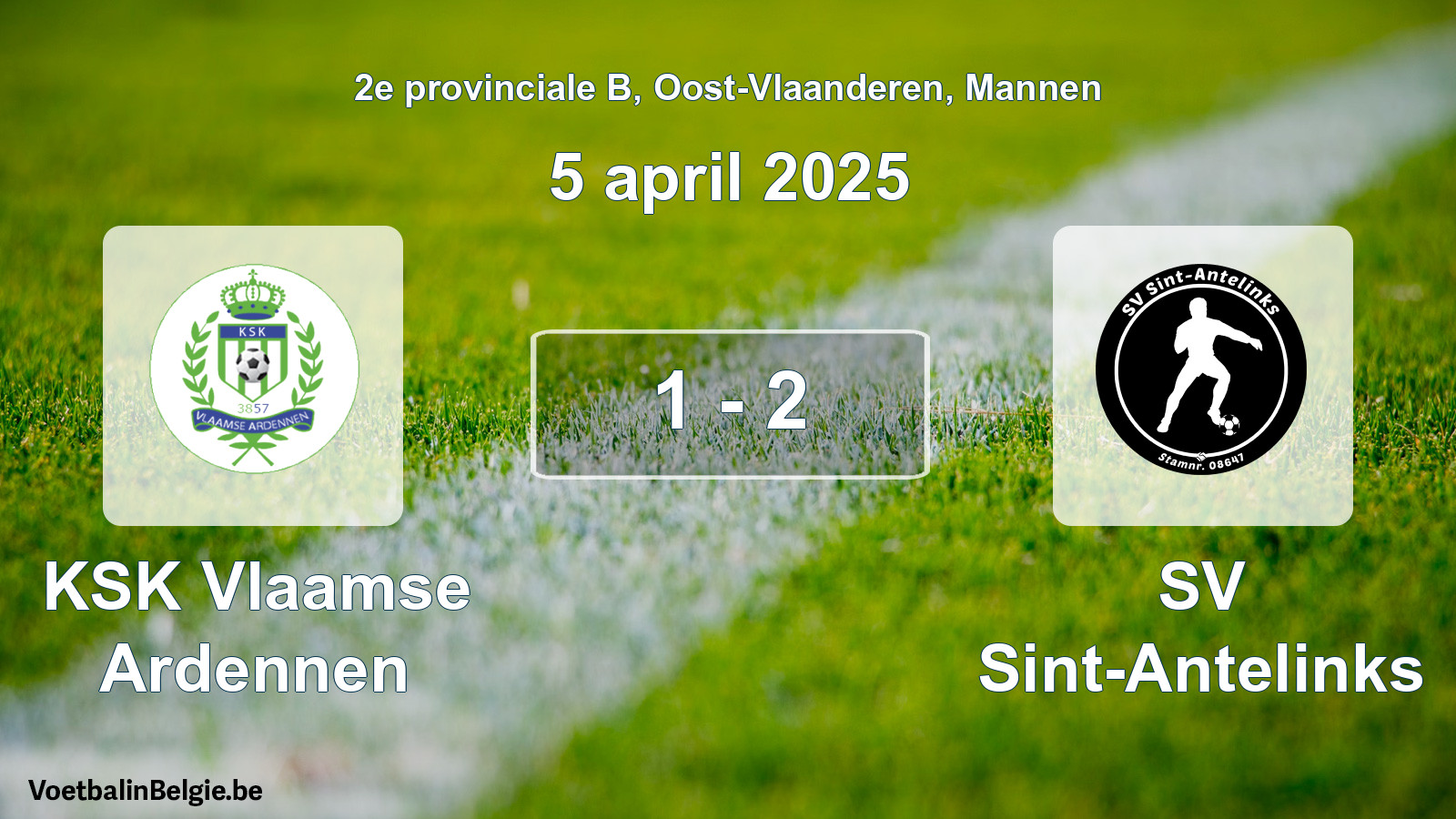 Gespeelde wedstrijd mannenvoetbal: KSK Vlaamse Ardennen - SV Sint-Antelinks 1 - 2 (5 april 2025)