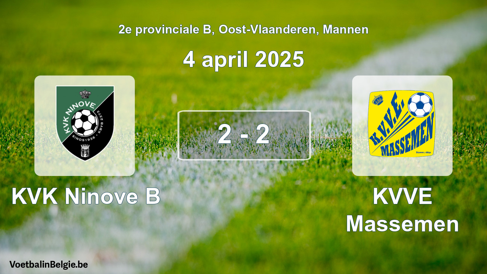 Gespieltes Spiel männer-Fußball: KVK Ninove B - KVVE Massemen 2 - 2 (4 April 2025)
