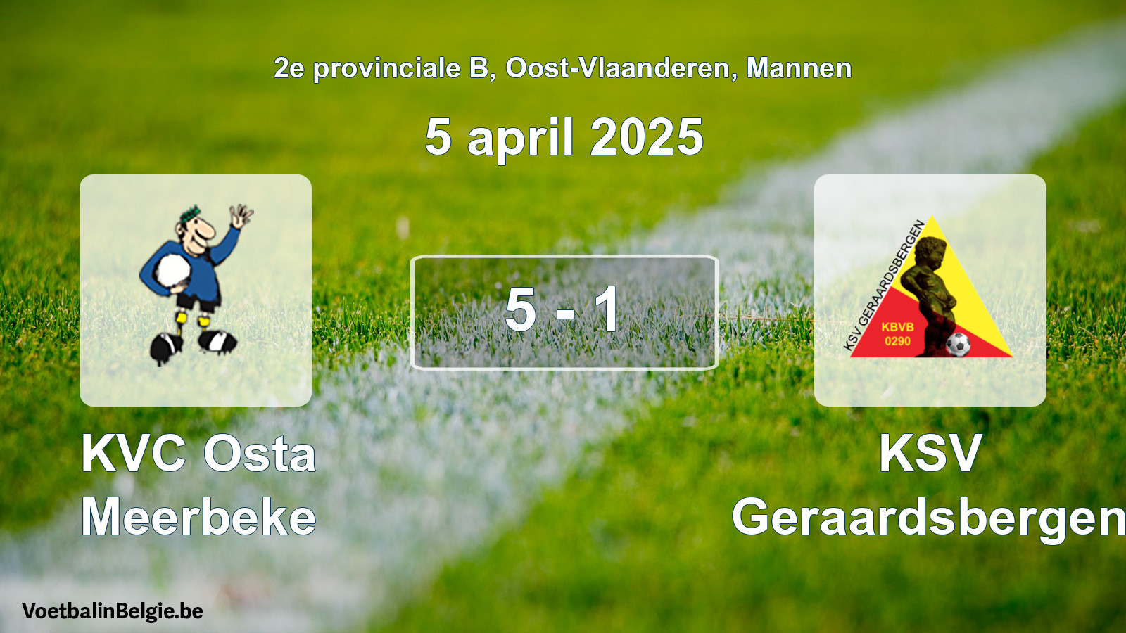 Gespeelde wedstrijd mannenvoetbal: KVC Osta Meerbeke - KSV Geraardsbergen 5 - 1 (5 april 2025)