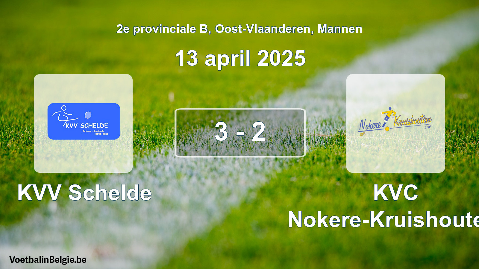 Gespeelde wedstrijd mannenvoetbal: KVV Schelde - KVC Nokere-Kruishoutem 3 - 2 (13 april 2025)