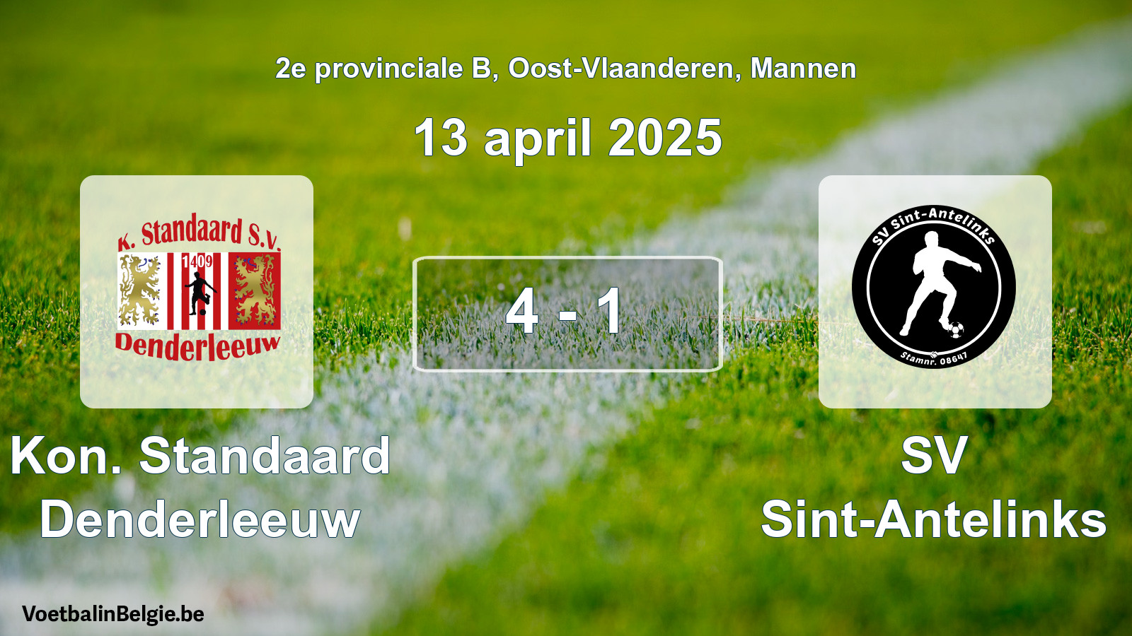 Gespeelde wedstrijd mannenvoetbal: Kon. Standaard Denderleeuw - SV Sint-Antelinks 4 - 1 (13 april 2025)